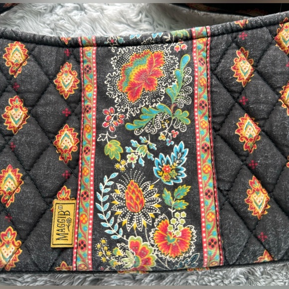 MaggiB GUC Small Black & Red Floral Quilted Fabric Shoulder/Hand Bag - Picture 3 of 9